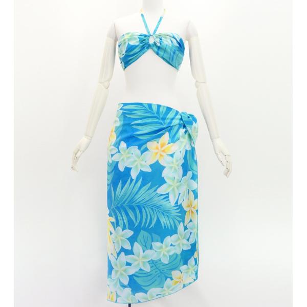 ショートパレオ＆2WAYブラトップ セット プルメリアレイ ライトブルー J3259-7