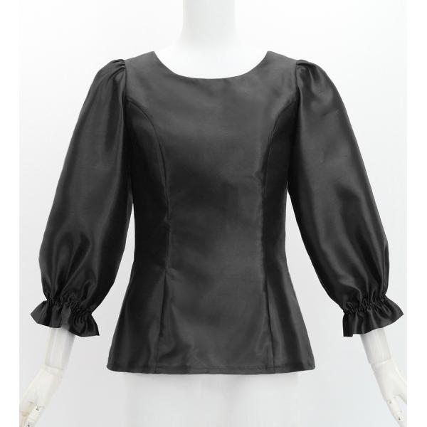 フラダンス シャンタン 7分袖 ブラウス ブラック S-Lサイズ J3264bk