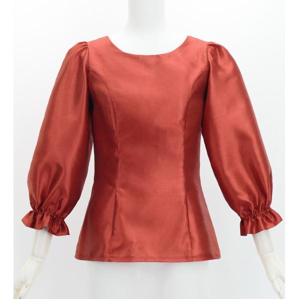 フラダンス シャンタン 7分袖 ブラウス ダークレッド2 S-Lサイズ J3264drd2