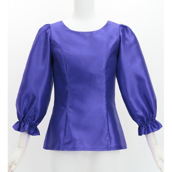 フラダンス シャンタン 7分袖 ブラウス ロイヤルブルー S-Lサイズ J3264rbl