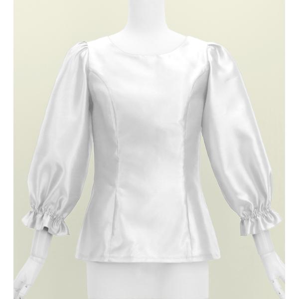 フラダンス シャンタン 7分袖 ブラウス ホワイト S-Lサイズ J3264wh