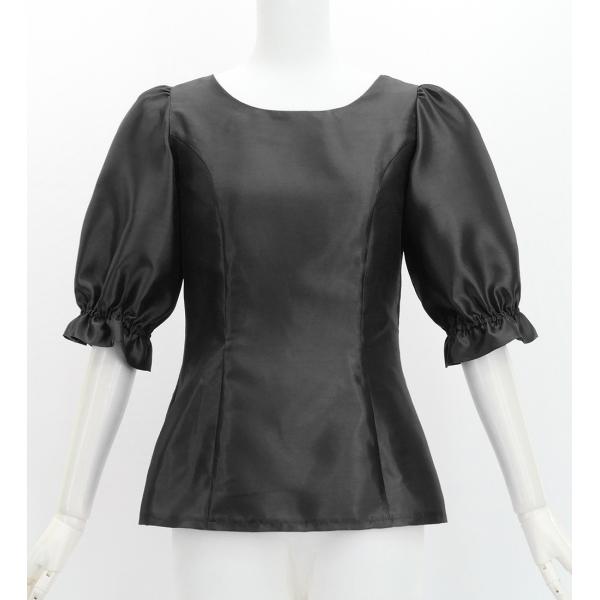 フラダンス シャンタン 5分袖 ブラウス ブラック S-Lサイズ J3265bk