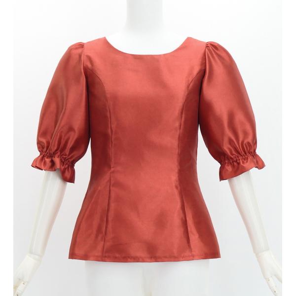 フラダンス シャンタン 5分袖 ブラウス ダークレッド2 S-Lサイズ J3265drd2