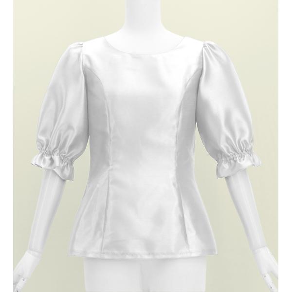 フラダンス シャンタン 5分袖 ブラウス ホワイト S-Lサイズ J3265wh