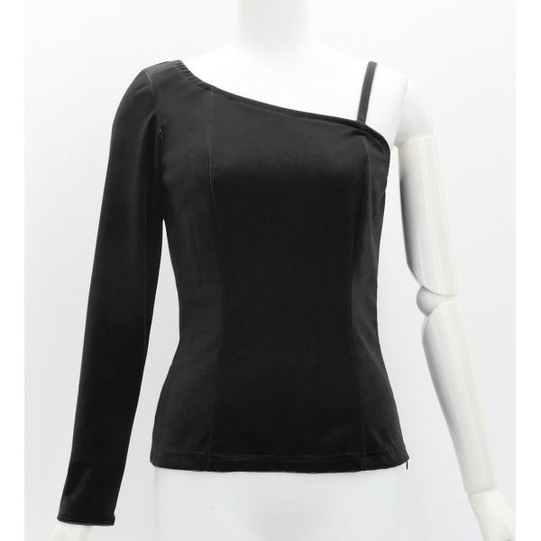 フラダンス ワンショルダー ロングスリーブ ベロアブラウス ブラック S・M・Lサイズ J3268b...