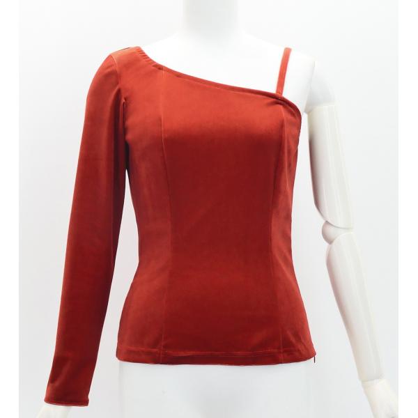 フラダンス ワンショルダー ロングスリーブ ベロアブラウス ダークレッド2 S・M・Lサイズ J32...
