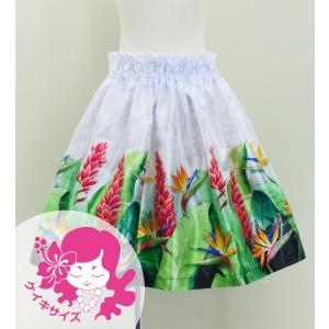 フラダンス ケイキ シャンタン パウスカート レッドジンジャー＆ストレリチア 90‐150サイズ Jp107-1