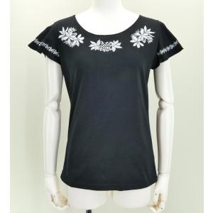 フレンチフリル Tシャツ Ｆ 刺繍ホワイト ティアレ ブラック KD2wbF｜emika