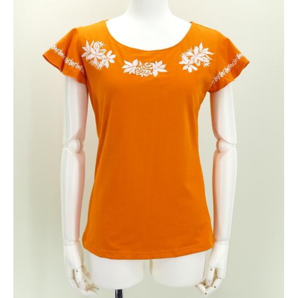 フレンチフリル Tシャツ Ｆ 刺繍ホワイト ティアレ オレンジ KD2woF