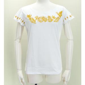 フレンチフリル Tシャツ Ｆ 刺繍ゴールド バタフライ ホワイト KD5gwF