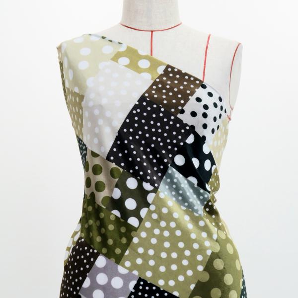 フラメンコ生地 水玉×パッチワーク柄 コシボ・シャンタン・ストレッチベロア選べる生地 ベージュ KF...