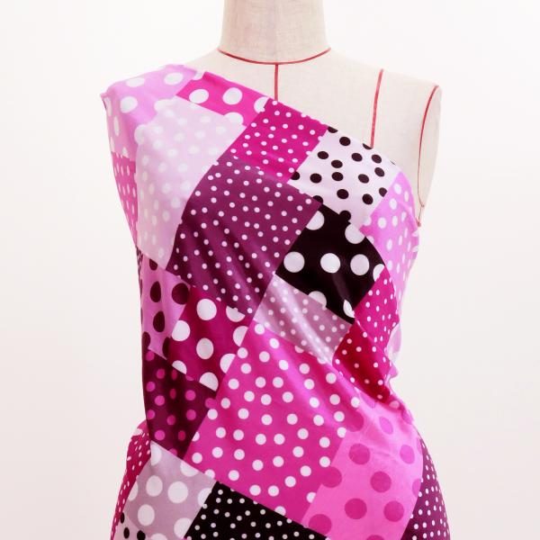 フラメンコ生地 水玉×パッチワーク柄 コシボ・シャンタン・ストレッチベロア選べる生地 ベージュ KF...