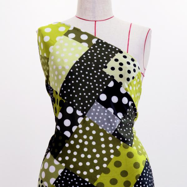 フラメンコ生地 水玉×パッチワーク柄 コシボ・シャンタン・ストレッチベロア選べる生地 イエロー KF...