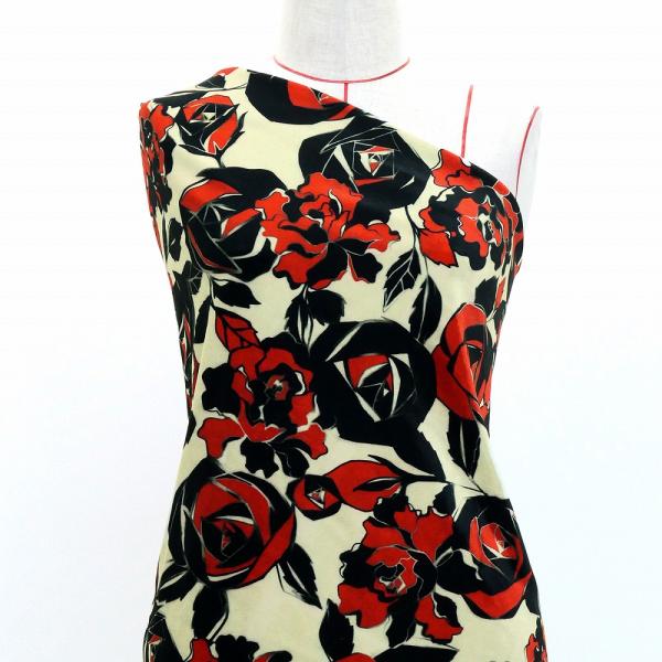 フラメンコ生地 ローズ柄 コシボ・シャンタン・ストレッチベロア選べる生地 レッド KF-199-RD...