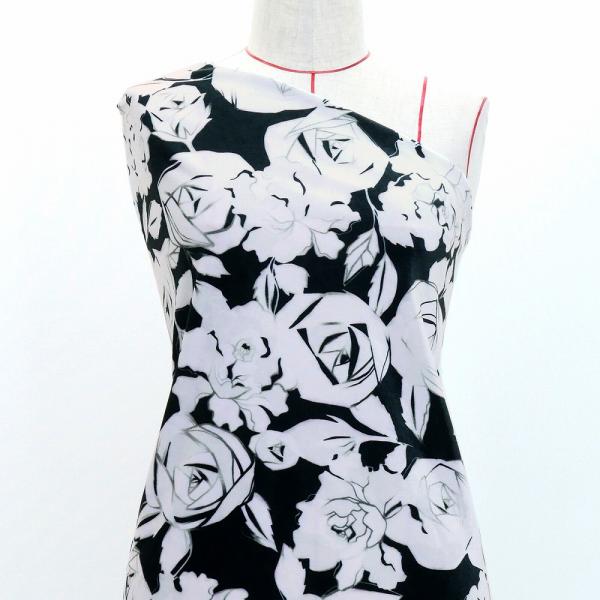 フラメンコ生地 ローズ柄 コシボ・シャンタン・ストレッチベロア選べる生地 ホワイト KF-199-W...