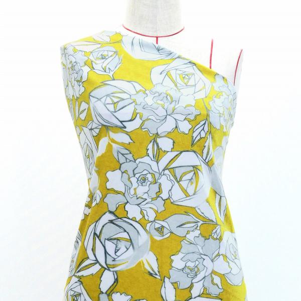 フラメンコ生地 ローズ柄 コシボ・シャンタン・ストレッチベロア選べる生地 イエロー KF-199-Y...