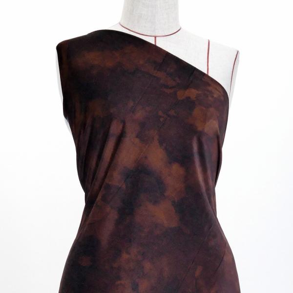 ハワイアン・フラメンコ生地 水彩風 コシボ・シャンタン・ストレッチベロア選べる生地 ブラウン1 KH...