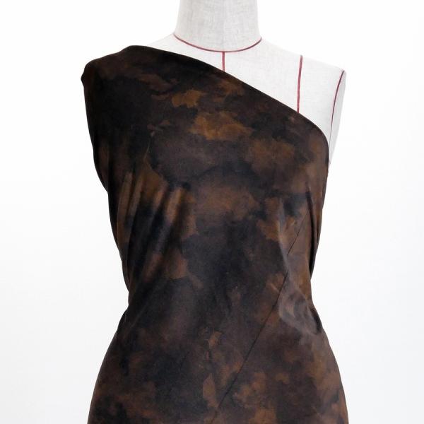 ハワイアン・フラメンコ生地 水彩風 コシボ・シャンタン・ストレッチベロア選べる生地 ブラウン２ KH...