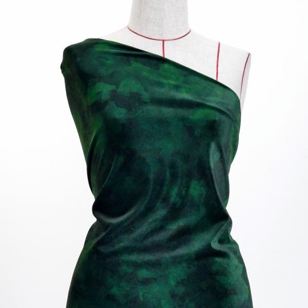 ハワイアン・フラメンコ生地 水彩風 コシボ・シャンタン・ストレッチベロア選べる生地 ダークグリーン ...