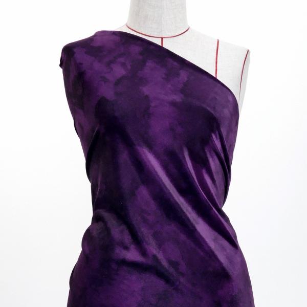 ハワイアン・フラメンコ生地 水彩風 コシボ・シャンタン・ストレッチベロア選べる生地 ダークパープル ...