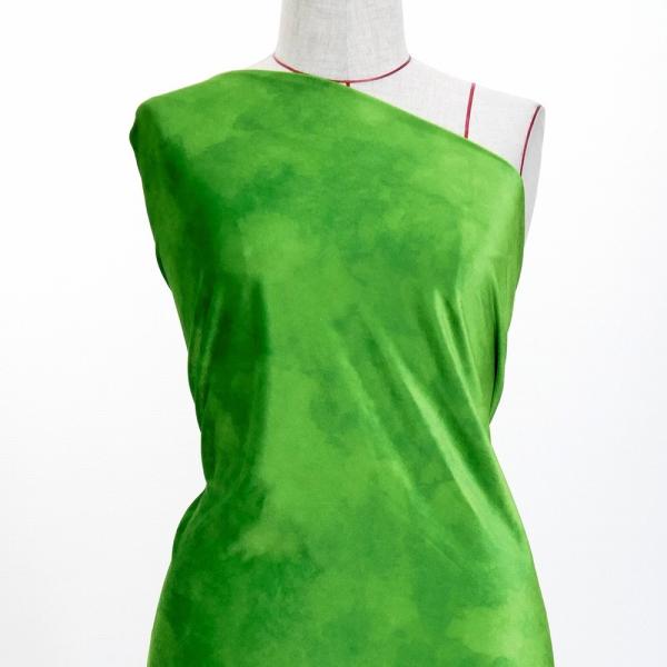 ハワイアン・フラメンコ生地 水彩風 コシボ・シャンタン・ストレッチベロア選べる生地 グリーン KH-...