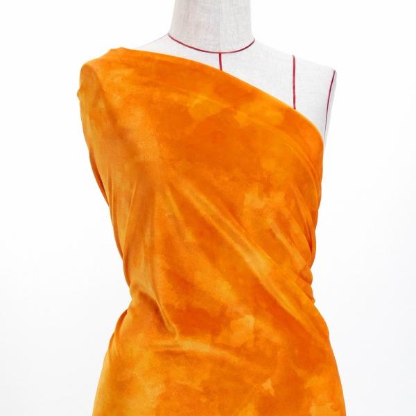 ハワイアン・フラメンコ生地 水彩風 コシボ・シャンタン・ストレッチベロア選べる生地 オレンジ KH-...