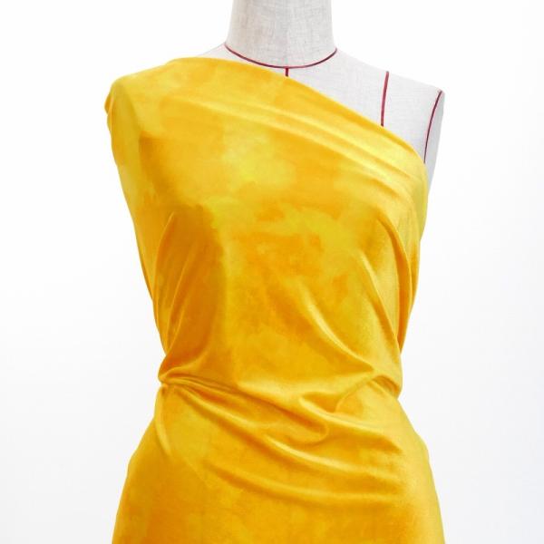 ハワイアン・フラメンコ生地 水彩風 コシボ・シャンタン・ストレッチベロア選べる生地 イエロー KH-...