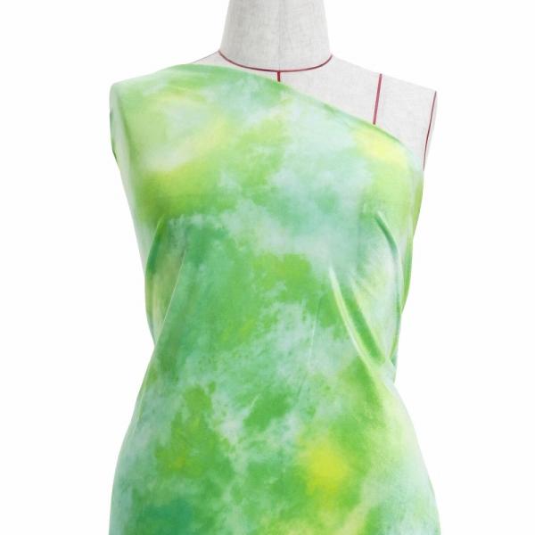 ハワイアン・フラメンコ生地 水彩風 コシボ・シャンタン・ストレッチベロア選べる生地 ライトグリーン ...