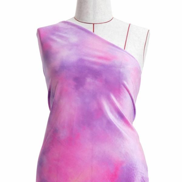 ハワイアン・フラメンコ生地 水彩風 コシボ・シャンタン・ストレッチベロア選べる生地 パープル×ピンク...