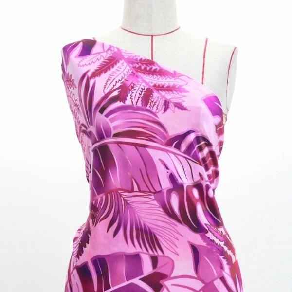 ハワイアン生地 ハワイアンリーフ柄 コシボ・シャンタン・ストレッチベロア選べる生地 ピンク KH-6...