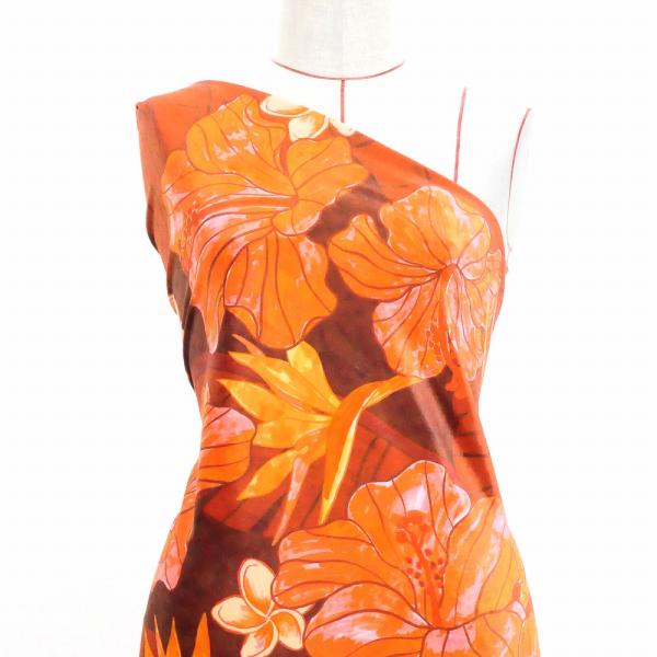 ハワイアン生地 ハイビスカス柄 コシボ・シャンタン・ストレッチベロア選べる生地 オレンジ KH-68...