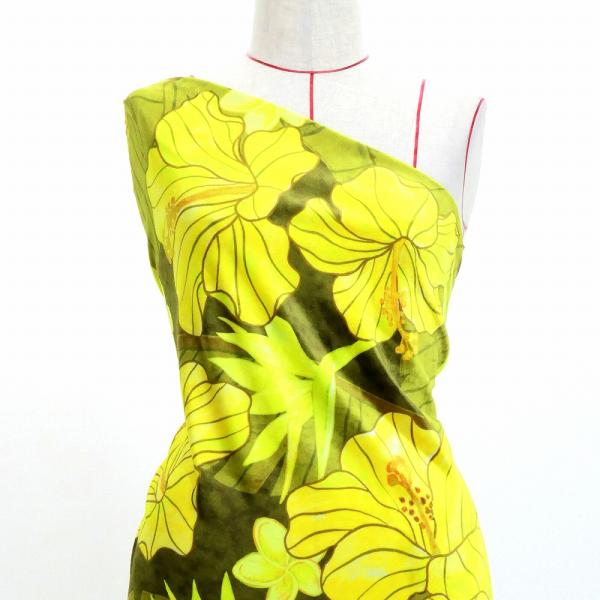 ハワイアン生地 ハイビスカス柄 コシボ・シャンタン・ストレッチベロア選べる生地 イエロー KH-68...