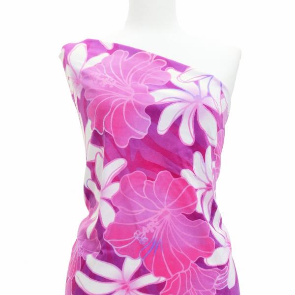 ハワイアン生地 ハイビスカス＆ティアレ柄 コシボ・シャンタン・ストレッチベロア選べる生地 ピンク K...