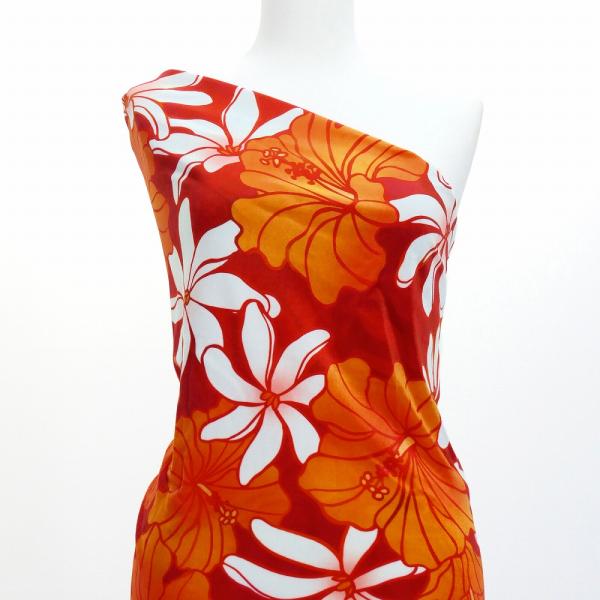 ハワイアン生地 ハイビスカス＆ティアレ柄 コシボ・シャンタン・ストレッチベロア選べる生地 レッド K...