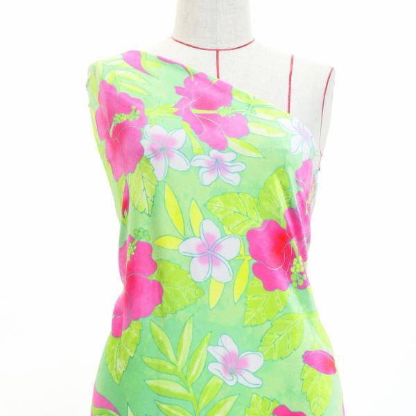 ハワイアン生地 ハイビスカス＆プルメリア柄 コシボ・シャンタン・ストレッチベロア選べる生地ダークピン...