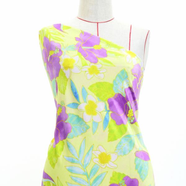 ハワイアン生地 ハイビスカス＆プルメリア柄 コシボ・シャンタン・ストレッチベロア選べる生地パープル ...