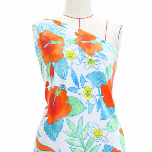 ハワイアン生地 ハイビスカス＆プルメリア柄 コシボ・シャンタン・ストレッチベロア選べる生地レッド K...