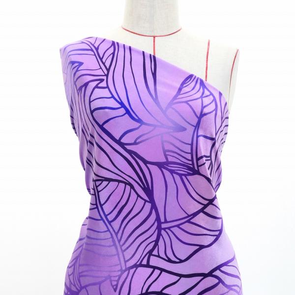 ハワイアン生地 バナナリーフ柄 コシボ・シャンタン・ストレッチベロア選べる生地パープル KH-692...
