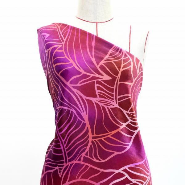 ハワイアン生地 バナナリーフ柄 コシボ・シャンタン・ストレッチベロア選べる生地レッド KH-692-...