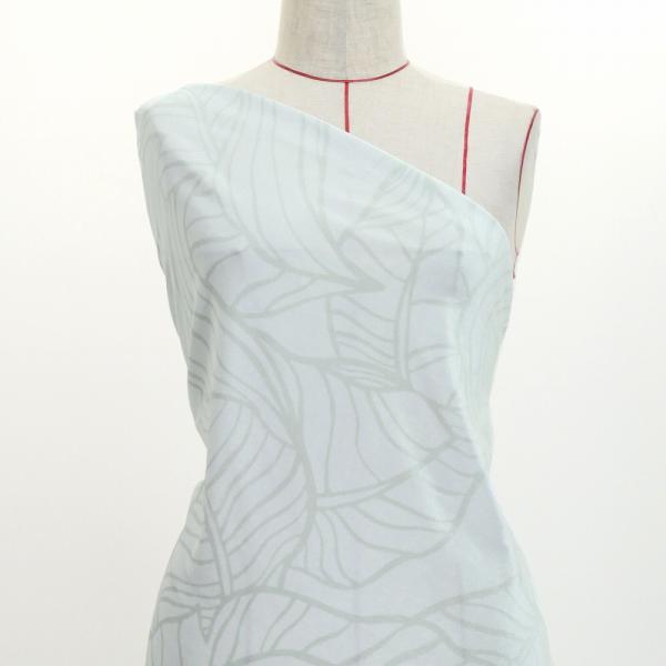 ハワイアン生地 バナナリーフ柄 コシボ・シャンタン・ストレッチベロア選べる生地ホワイト KH-692...