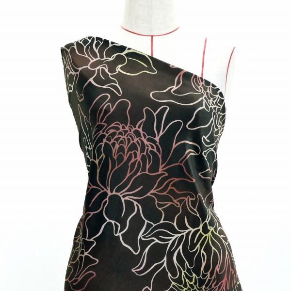 ハワイアン生地 プロテア柄 コシボ・シャンタン・ストレッチベロア選べる生地 ブラウン KH-694-...