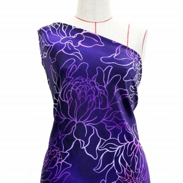 ハワイアン生地 プロテア柄 コシボ・シャンタン・ストレッチベロア選べる生地 ダークパープル KH-6...