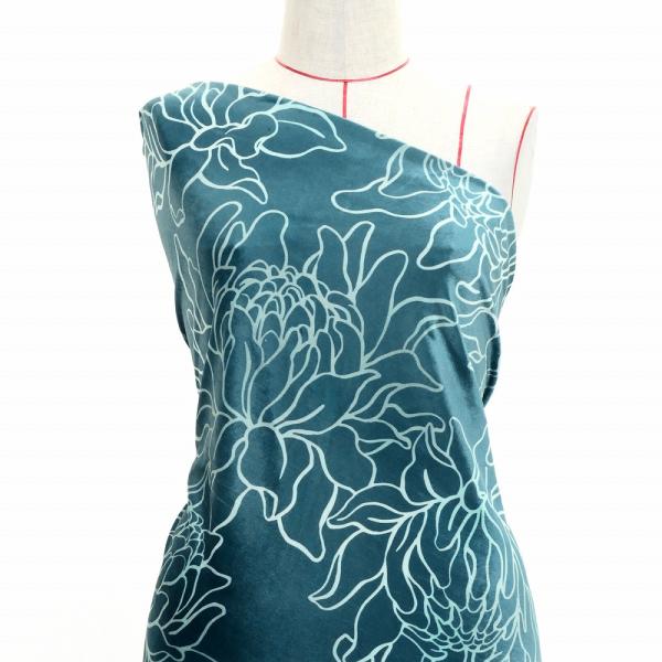 ハワイアン生地 プロテア柄 コシボ・シャンタン・ストレッチベロア選べる生地 グレー KH-694-G...