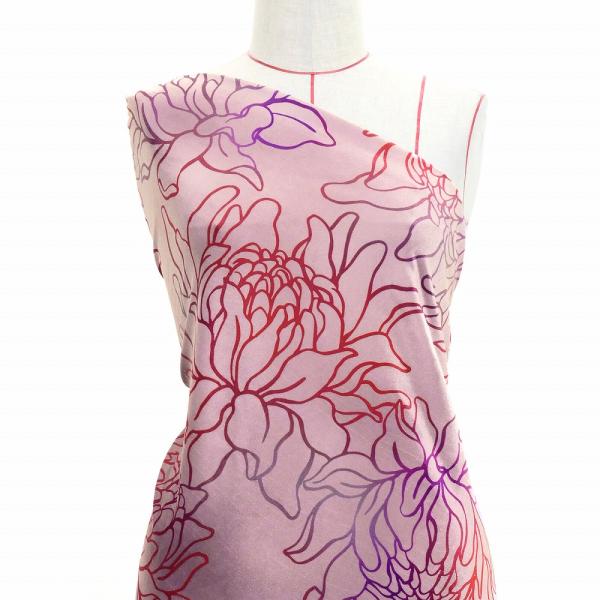 ハワイアン生地 プロテア柄 コシボ・シャンタン・ストレッチベロア選べる生地 ピンク KH-694-P...