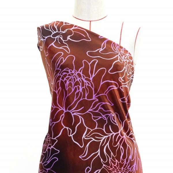 ハワイアン生地 プロテア柄 コシボ・シャンタン・ストレッチベロア選べる生地 レッド KH-694-R...