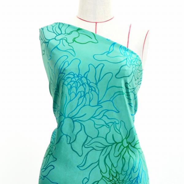 ハワイアン生地 プロテア柄 コシボ・シャンタン・ストレッチベロア選べる生地 ターコイズブルー KH-...