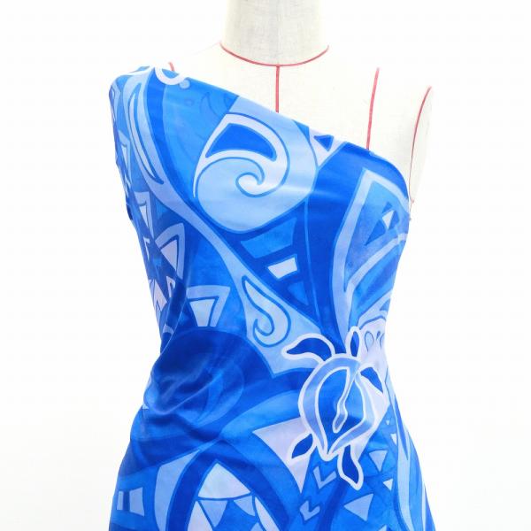 ハワイアン生地 ホヌ×カヒコ柄 コシボ・シャンタン・ストレッチベロア選べる生地 ブルー KH-696...