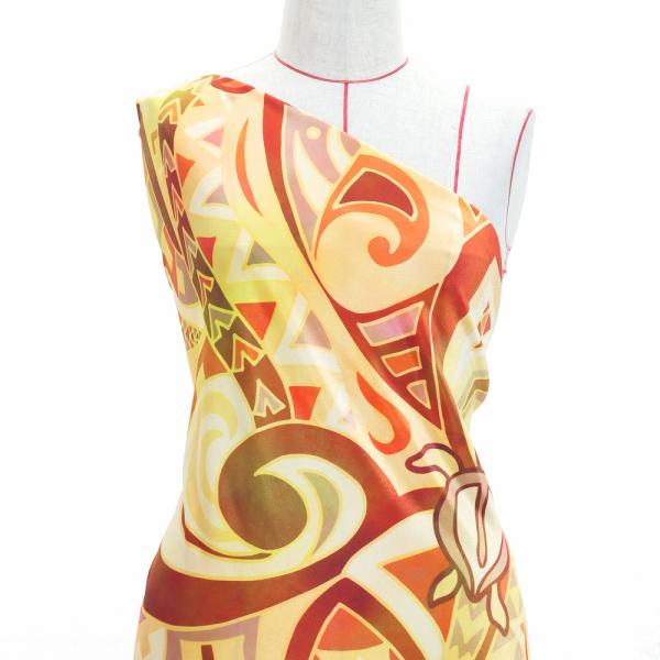 ハワイアン生地 ホヌ×カヒコ柄 コシボ・シャンタン・ストレッチベロア選べる生地 ブラウン KH-69...