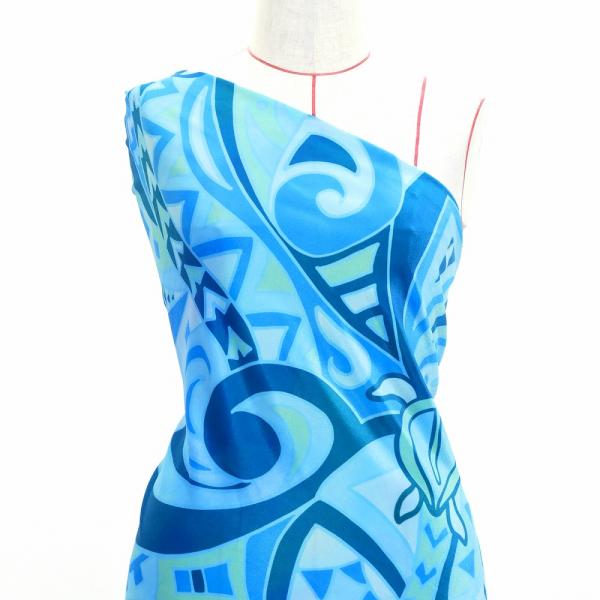 ハワイアン生地 ホヌ×カヒコ柄 コシボ・シャンタン・ストレッチベロア選べる生地 ライトブルー KH-...