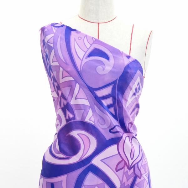 ハワイアン生地 ホヌ×カヒコ柄 コシボ・シャンタン・ストレッチベロア選べる生地 パープル KH-69...